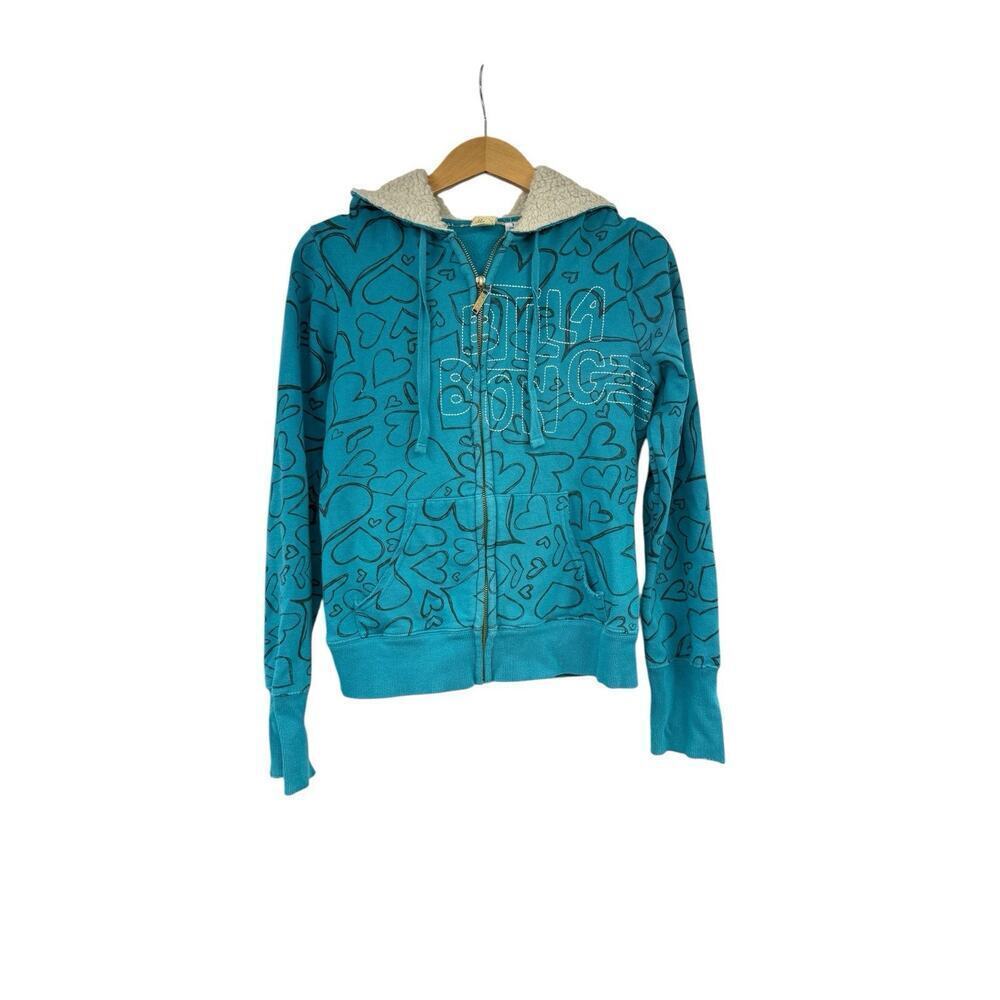 Billabong Y2K Style Sherpa Hood Full Zip Sweatshirt Embroidered Logo Womens M